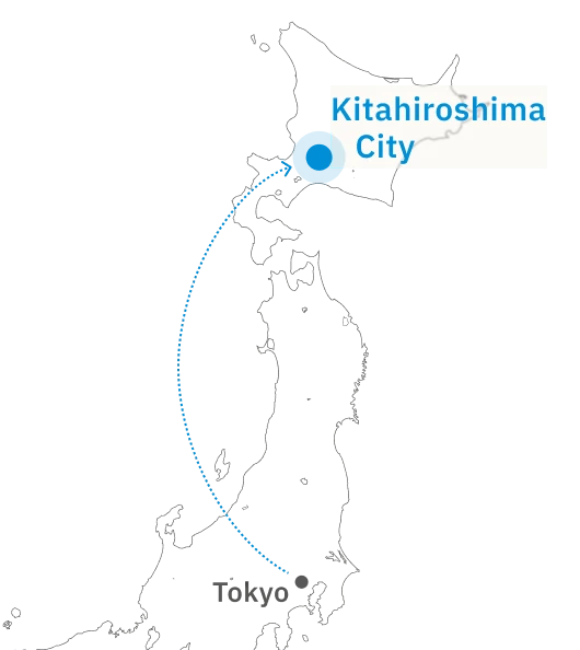 東京から北広島市を指した日本地図の画像